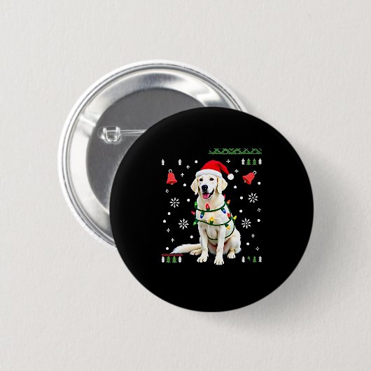 White Boxer Dog Ugly Christmas Sweater Funny Xmas  缶バッジ (正面&裏面)