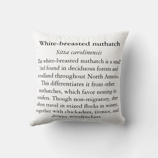 White-breasted Nuthatch Throw Pillow クッション (裏面)