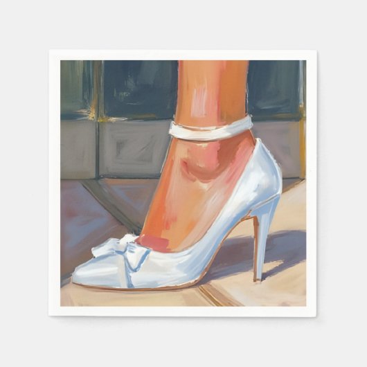 White Bridal Heels Wedding スタンダードカクテルナプキン (正面)