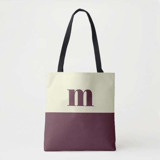 White & brown initial personalized tote bag トートバッグ (正面)