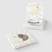 White Brown Sheep Flowers  ストーンコースター (横)