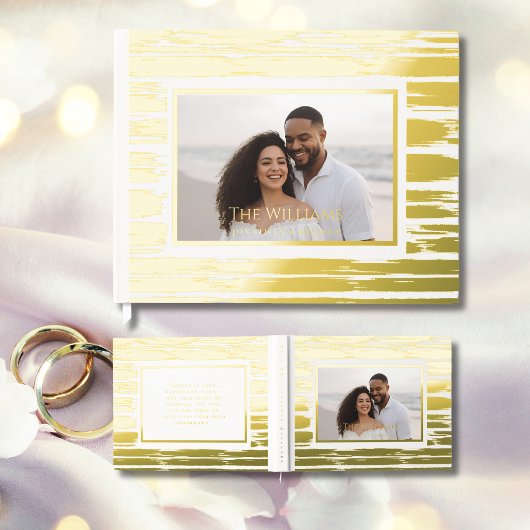 White Brushstrokes Foil Wedding Guestbook Beach ゲストブック
