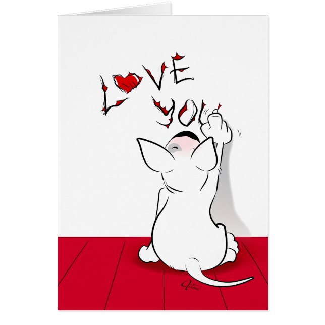 White Bull Terrier Cartoon Card "Love you" (正面)