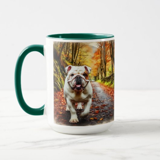 White Bulldog Fall in Love Christmas Mug Cup マグカップ (左)