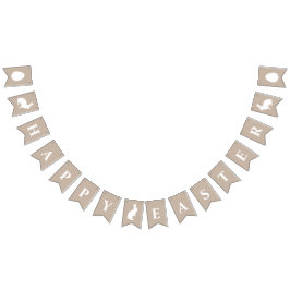 White Bunnies On Beige With Happy Easter Saying バンティングフラッグ