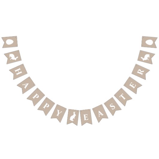 White Bunnies On Beige With Happy Easter Saying バンティングフラッグ (全)