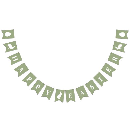 White Bunnies On Green With Happy Easter Saying バンティングフラッグ (全)