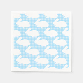 White Bunnies on Pastel Blue Gingham Pattern スタンダードカクテルナプキン