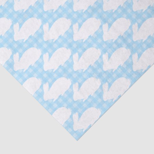 White Bunnies on Pastel Blue Gingham Pattern 薄葉紙 (詳細)