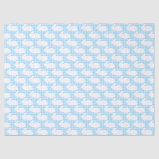 White Bunnies on Pastel Blue Gingham Pattern 薄葉紙 (正面)
