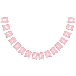 White Bunnies On Pink With Happy Easter Lettering バンティングフラッグ