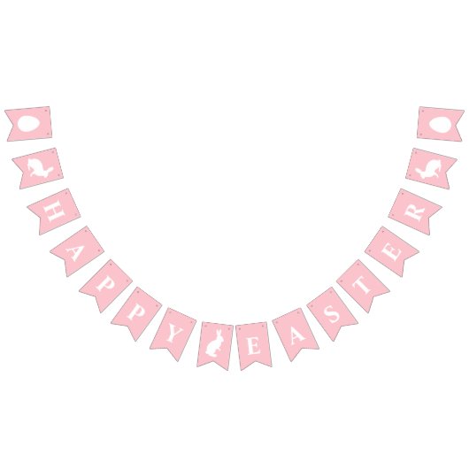 White Bunnies On Pink With Happy Easter Lettering バンティングフラッグ (全)