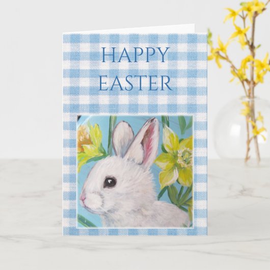 White Bunny Blank Easter Card カード (黄色い花)