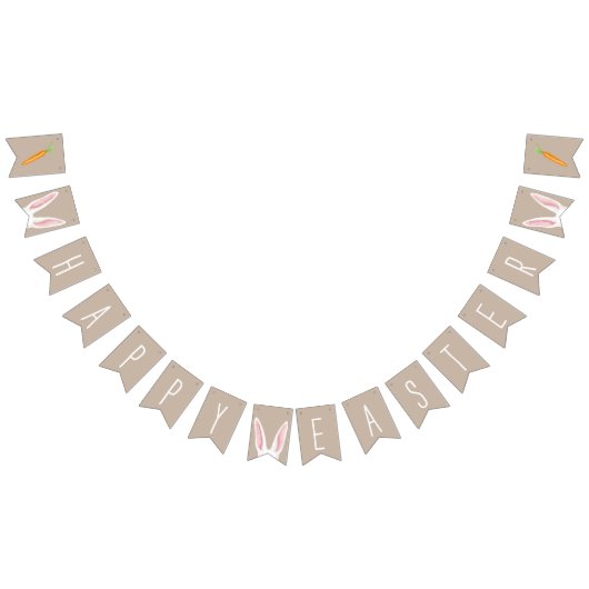 White Bunny Ears And Carrots Happy Easter Beige バンティングフラッグ (全)