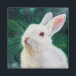 White Bunny Magnet マグネット<br><div class="desc">Put this magnet of my original oil painting of a fluffy,  white rabbit on your refrigerator,  or anywhere metal!</div>