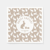 White Bunny Pattern On Beige Cute Easter スタンダードカクテルナプキン (正面)