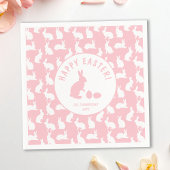 White Bunny Pattern On Blush Pink Cute Easter スタンダードカクテルナプキン