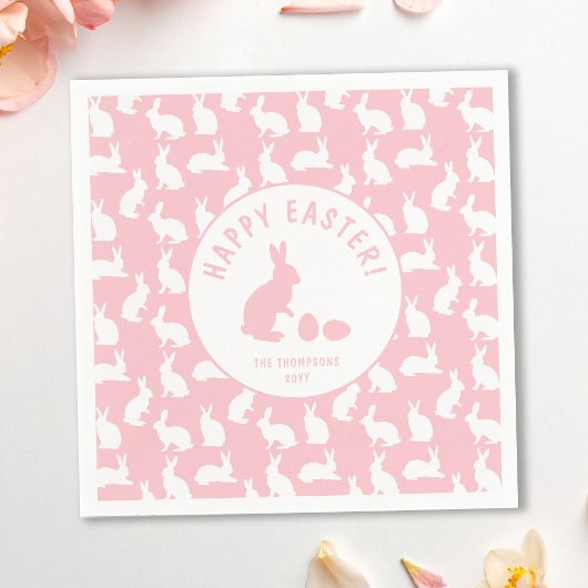 White Bunny Pattern On Blush Pink Cute Easter スタンダードカクテルナプキン