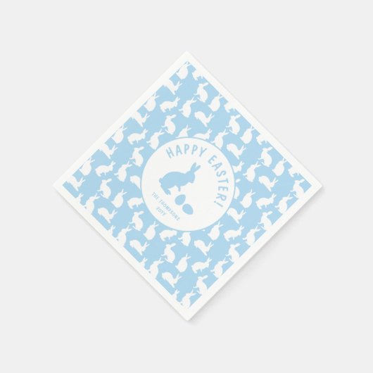 White Bunny Pattern On Light Blue Cute Easter スタンダードカクテルナプキン (角)