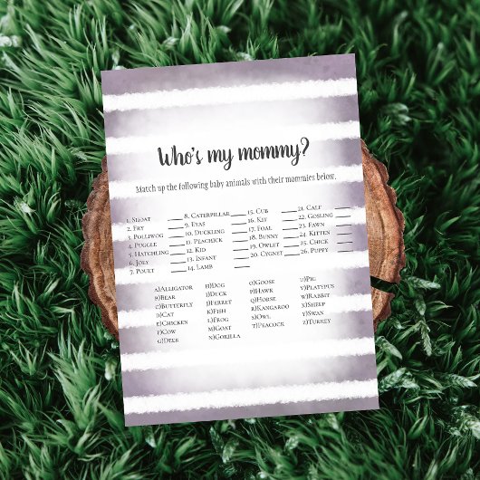 White Bunny Purple Who's My Mommy Baby Shower Game 招待状