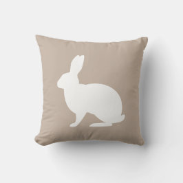 White Bunny Silhouette On Beige Stylish Easter クッション