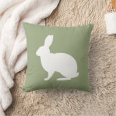 White Bunny Silhouette On Sage Green Easter クッション (ブランケット)