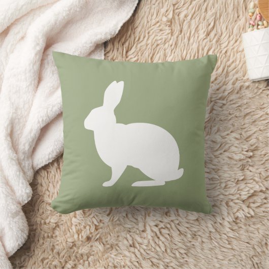 White Bunny Silhouette On Sage Green Easter クッション (ブランケット)