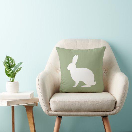 White Bunny Silhouette On Sage Green Easter クッション (椅子)