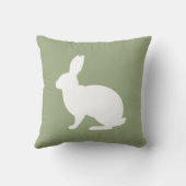 White Bunny Silhouette On Sage Green Easter クッション (裏面)