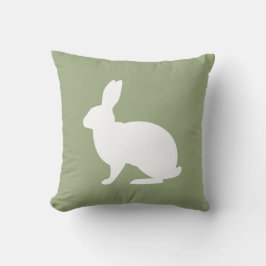 White Bunny Silhouette On Sage Green Easter クッション