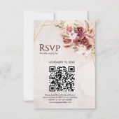White & Burgundy Floral Gold QR Wedding RSVP Card (正面)
