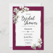 White burgundy gold orchid floral Bridal Shower 招待状 (正面)