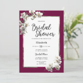 White burgundy gold orchid floral Bridal Shower 招待状 (スタンド正面)