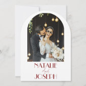 White Burgundy Minimalist Photo Arched Wedding 招待状 (裏面)