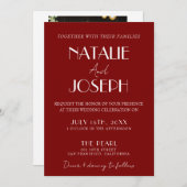 White Burgundy Minimalist QR Code Photo Wedding 招待状 (正面/裏面)