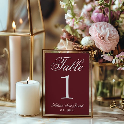 White Burgundy Old Money Wedding Table Number 招待状