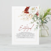 White Burgundy Red Floral Engagement Party Photo 招待状 (スタンド正面)