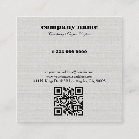 White Burlap Linen QR Code Business Card スクエア名刺 (裏面)
