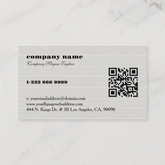 White Burlap Linen QR Code Business Card 名刺 (裏面)