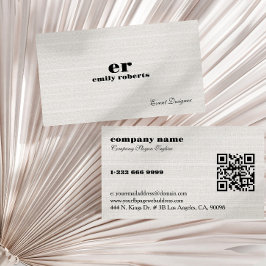 White Burlap Linen QR Code Business Card 名刺