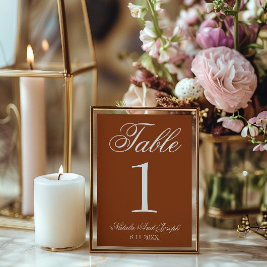 White Burnt Orange Old Money Wedding Table Number 招待状