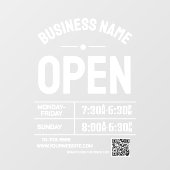 White Business Hours and QR Code ウィンドウサイン (シート)