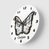 White Butterfly Design Personalised ラウンド壁時計 (傾斜)