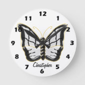 White Butterfly Design Personalised ラウンド壁時計 (正面)