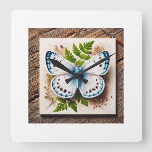 White Butterfly in Natural Setting 200724IREF220 - スクエア壁時計 (正面)