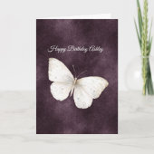 White Butterfly Purple Birthday カード (正面)