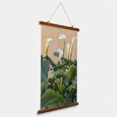 White Calla Lilies and Leafy Foliage Floral 吊り下げ型タペストリー (傾斜あり)