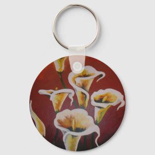 White Calla Lilies Artistic Cut Flowers On Brown キーホルダー