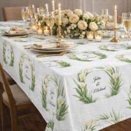 White Calla Lilies Wreath Wedding Decor Newlyweds テーブルクロス