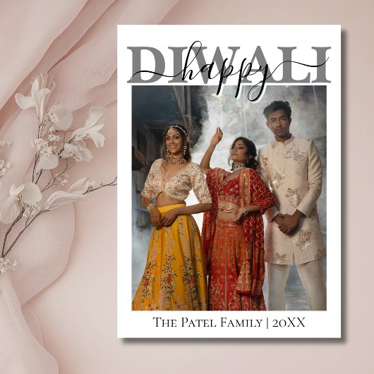 White Calligraphy Photo Happy Diwali Greeting シーズンカード